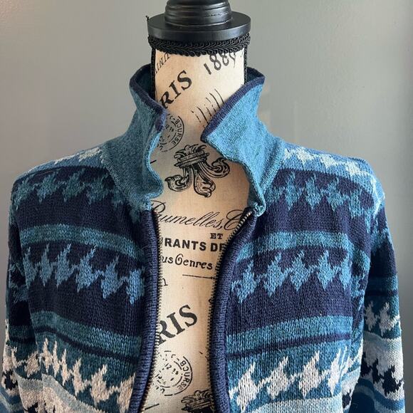 Vintage Erika & Co blue white and black striped patterned collared zip up jacket - Picture 7 of 9